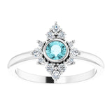 14K Gold Round Natural Blue Zircon Halo-Style Ring - White Gold - view 8
