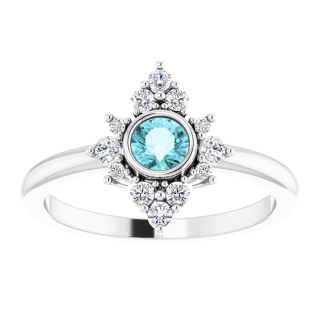 Platinum Round Natural Blue Zircon Halo-Style Ring - view 8