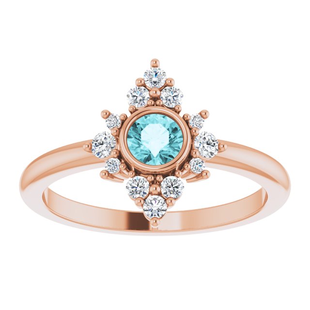 14K Gold Round Natural Blue Zircon Halo-Style Ring - Rose Gold - view 8