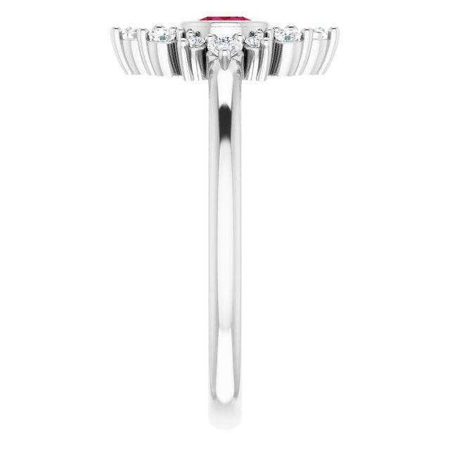 Platinum Round Natural Ruby Halo-Style Ring - view 9