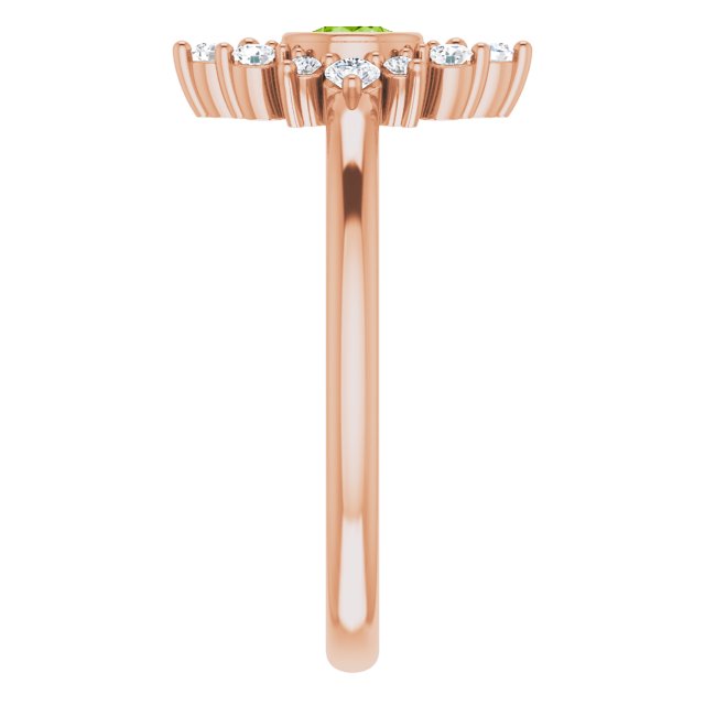 14K Gold Round Natural Peridot Halo-Style Ring - Rose Gold - view 9