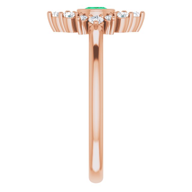 14K Gold Round Natural Emerald Halo-Style Ring - Rose Gold - view 9