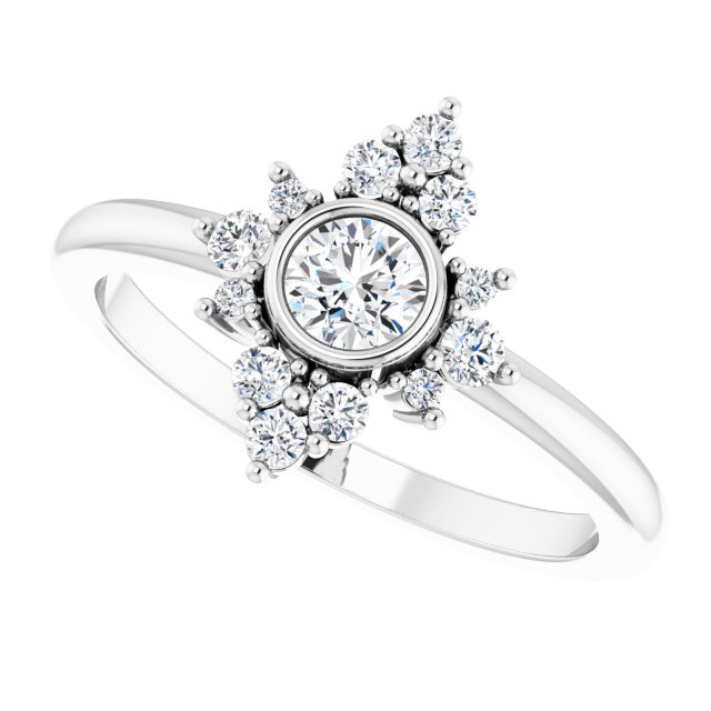 14K Gold Round Natural White Sapphire Halo-Style Ring - White Gold - view 10