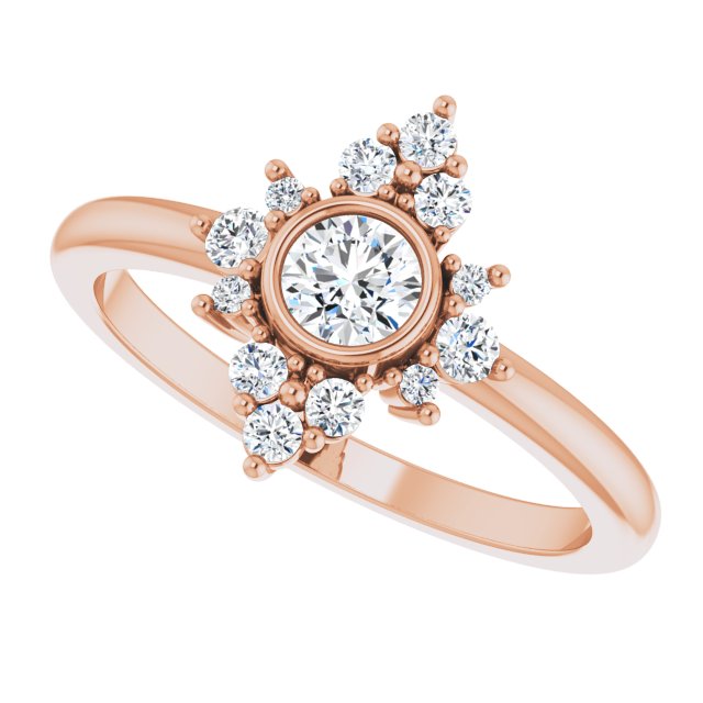 14K Gold Round Natural White Sapphire Halo-Style Ring - Rose Gold - view 10