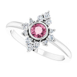 14K Gold Round Natural Pink Tourmaline Halo-Style Ring - White Gold - view 10
