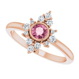14K Gold Round Natural Pink Tourmaline Halo-Style Ring - Rose Gold - view 10