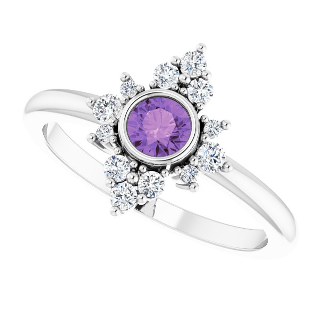 Platinum Round Natural Amethyst Halo-Style Ring – 4mm Stones - view 10