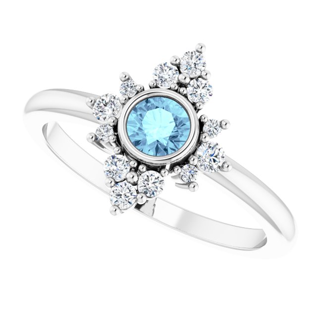 Platinum Round Natural Aquamarine Halo-Style Ring - view 10