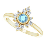 14K Gold Round Natural Aquamarine Halo-Style Ring - Yellow Gold - view 10