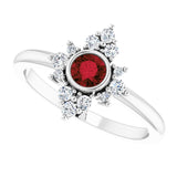 14K Gold Round Natural Mozambique Garnet Halo-Style Ring - White Gold - view 10