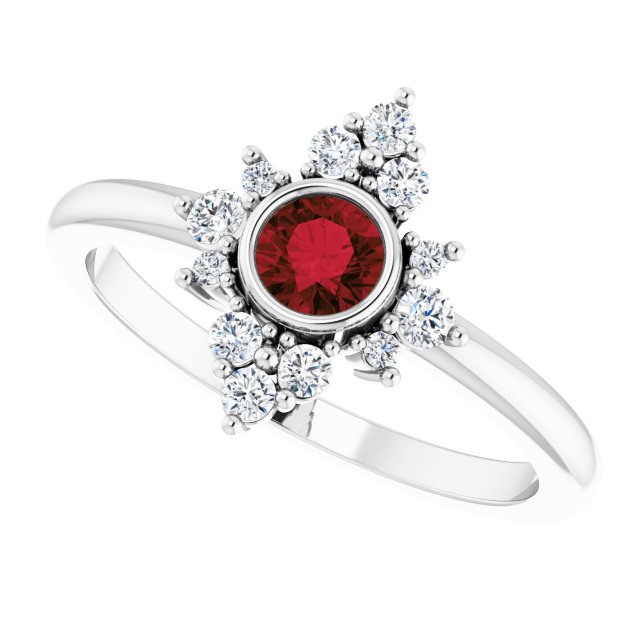 14K Gold Round Natural Mozambique Garnet Halo-Style Ring - White Gold - view 10