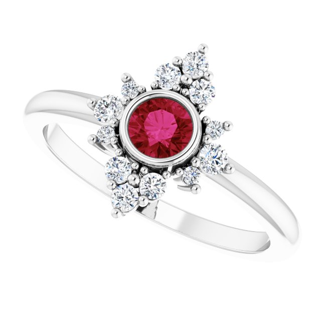 Platinum Round Lab-Grown Ruby Halo-Style Ring - view 10