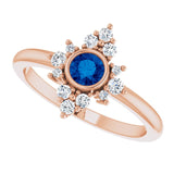 14K Gold Round Lab-Grown Blue Sapphire Halo-Style Ring - Rose Gold - view 10