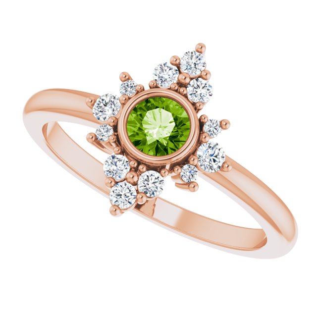 14K Gold Round Natural Peridot Halo-Style Ring - Rose Gold - view 10