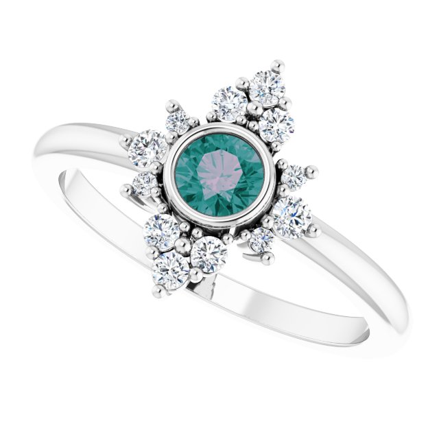 Platinum Round Lab-Grown Alexandrite Halo-Style Ring - view 10