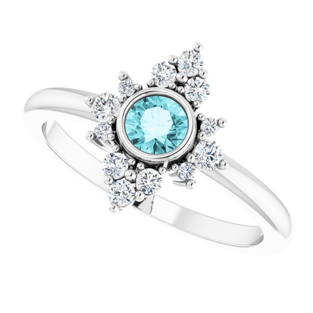 14K Gold Round Natural Blue Zircon Halo-Style Ring - White Gold - view 10