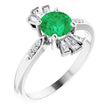 Platinum Round Natural Emerald & Natural Diamond Accented Ring – 6mm Stones