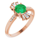 14K Gold Round Natural Emerald & Natural Diamond Accented Ring II - Rose Gold