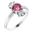 14K Gold Round Natural Pink Tourmaline & Natural Diamond Accented Ring – 6mm Stones - White Gold