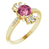 14K Gold Round Natural Pink Tourmaline & Natural Diamond Accented Ring – 6mm Stones - Yellow Gold