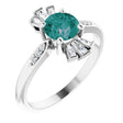 Platinum Round Lab-Grown Alexandrite & Natural Diamond Accented Ring