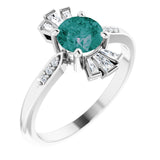 14K Gold Round Lab-Grown Alexandrite & Natural Diamond Accented Ring - White Gold