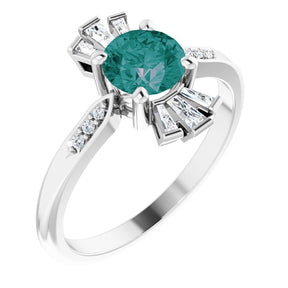 14K Gold Round Lab-Grown Alexandrite & Natural Diamond Accented Ring - White Gold