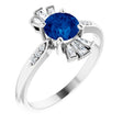 14K Gold Round Natural Blue Sapphire & Natural Diamond Accented Ring – 6mm Stones - White Gold