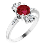 Platinum Round Lab-Grown Ruby & Natural Diamond Accented Ring