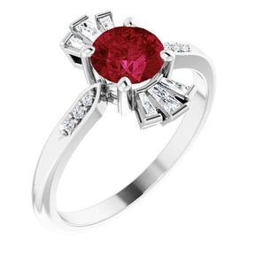Platinum Round Lab-Grown Ruby & Natural Diamond Accented Ring