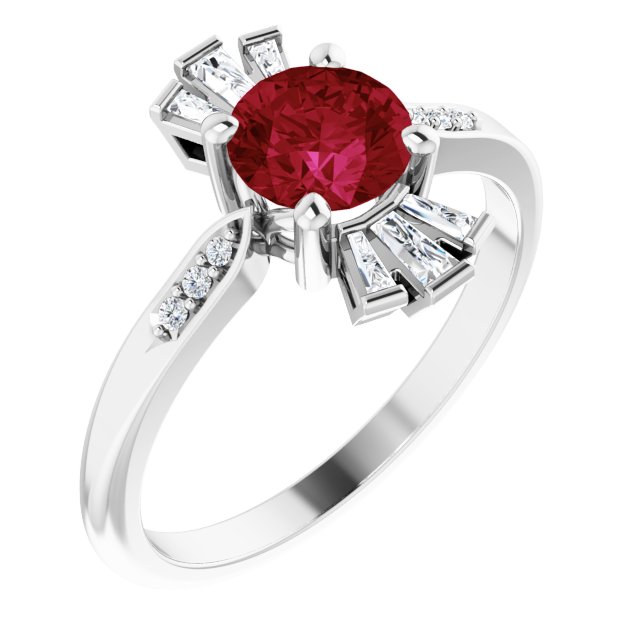 Platinum Round Lab-Grown Ruby & Natural Diamond Accented Ring