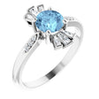 Platinum Round Natural Aquamarine & Natural Diamond Accented Ring IV