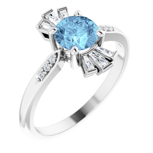 Platinum Round Natural Aquamarine & Natural Diamond Accented Ring IV
