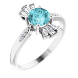 14K Gold Round Natural Blue Zircon & Natural Diamond Accented Ring II - White Gold