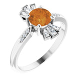 14K Gold Round Natural Citrine & Natural Diamond Accented Ring II - White Gold