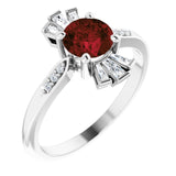Platinum Round Natural Garnet & Natural Diamond Accented Ring