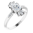 14K Gold Round Natural White Sapphire & Natural Diamond Accented Ring – 6mm Stones - White Gold