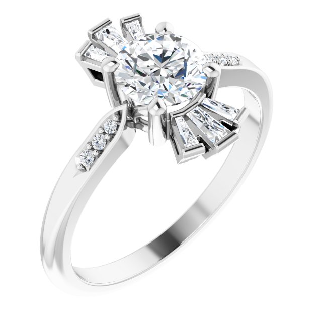 14K Gold Round Natural White Sapphire & Natural Diamond Accented Ring – 6mm Stones - White Gold