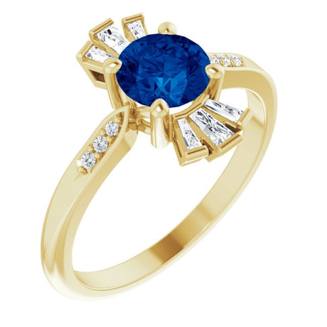 14K Gold Round Lab-Grown Blue Sapphire & Natural Diamond Accented Ring III - Yellow Gold
