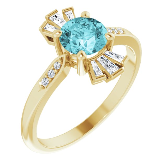14K Gold Round Natural Blue Zircon & Natural Diamond Accented Ring II - Yellow Gold
