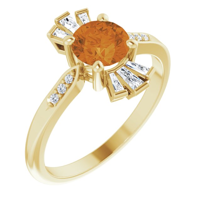 14K Gold Round Natural Citrine & Natural Diamond Accented Ring II - Yellow Gold