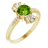 14K Gold Round Natural Peridot & Natural Diamond Accented Ring – 6mm Stones - Yellow Gold