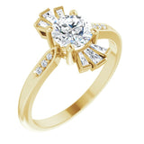 14K Gold Round Natural White Sapphire & Natural Diamond Accented Ring – 6mm Stones - Yellow Gold
