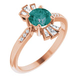 14K Gold Round Lab-Grown Alexandrite & Natural Diamond Accented Ring - Rose Gold