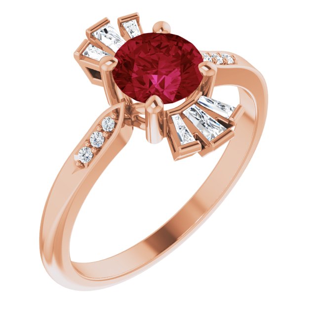 14K Gold Round Lab-Grown Ruby & Natural Diamond Accented Ring - Rose Gold