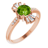 14K Gold Round Natural Peridot & Natural Diamond Accented Ring – 6mm Stones - Rose Gold