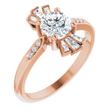 14K Gold Round Natural White Sapphire & Natural Diamond Accented Ring – 6mm Stones - Rose Gold
