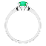 14K Gold Round Lab-Grown Emerald & Natural Diamond Accented Ring - White Gold - view 2
