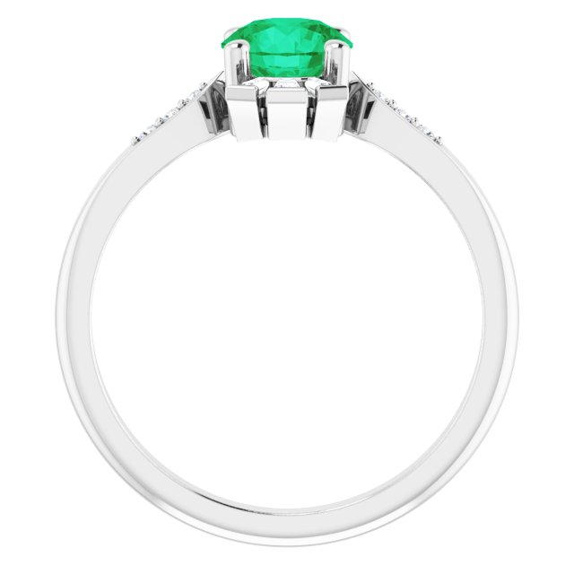 14K Gold Round Lab-Grown Emerald & Natural Diamond Accented Ring - White Gold - view 2