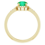 14K Gold Round Lab-Grown Emerald & Natural Diamond Accented Ring - Yellow Gold - view 2